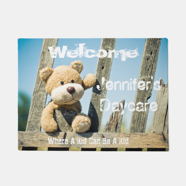 Personalised Daycare Rustic Bear Welcome Mat (Front)