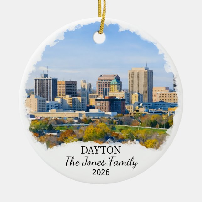 Personalised Dayton Ornament, Custom Ohio State Ceramic Tree Decoration (Front)