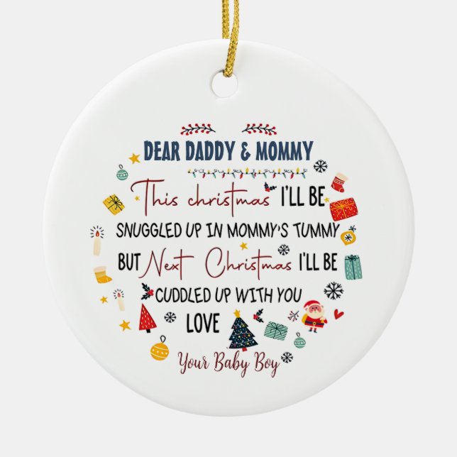 Personalised Dear Daddy This Christmas I'll Be Snu Ceramic Tree Decoration (Front)