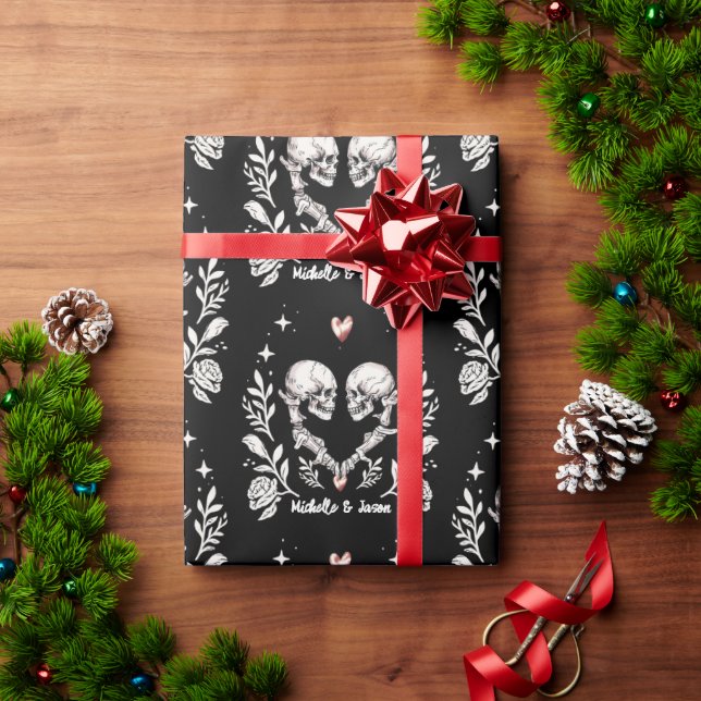 Personalised Death Lovers Gothic Skeleton Wedding Wrapping Paper (Holiday Gift)
