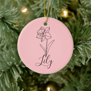Personalised December Narcissus Birth Flower Gift Ceramic Tree Decoration