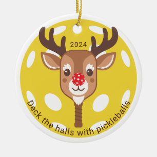 Personalised Deck the Halls with Pickleballs Ceramic Tree Decoration