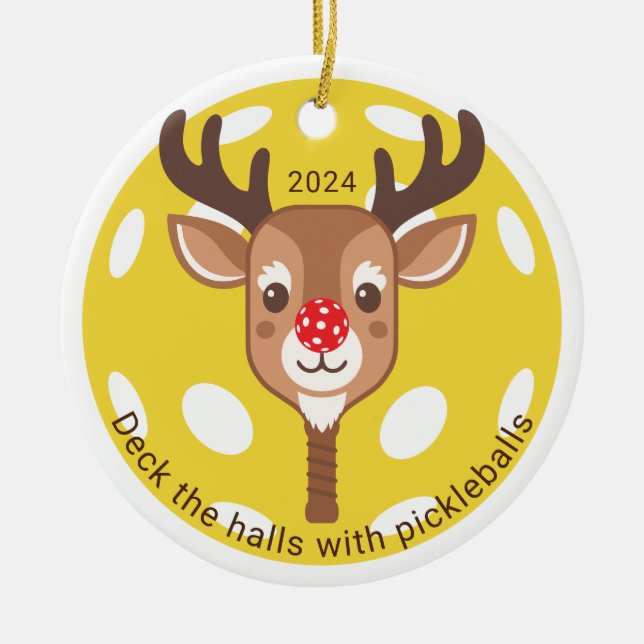 Personalised Deck the Halls with Pickleballs Ceramic Tree Decoration (Front)