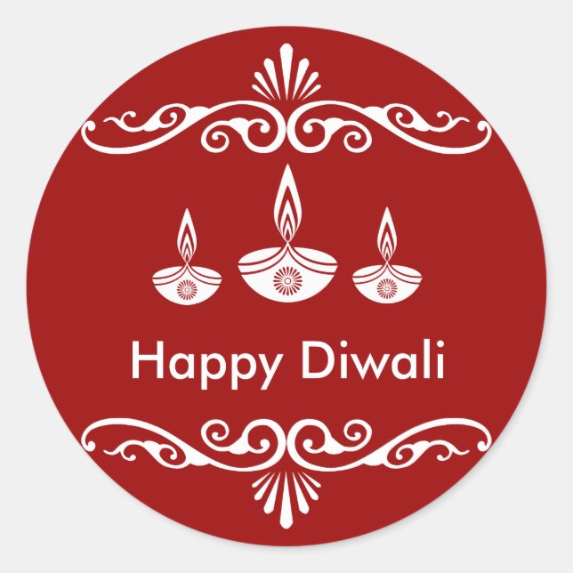 Personalised Decorative Diwali Design Classic Round Sticker (Front)