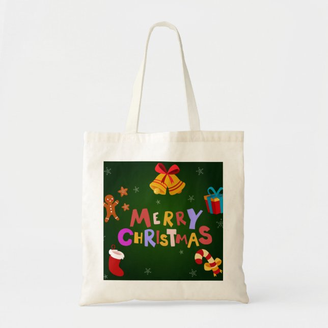 Personalised Decorative Merry Christmas Reindeer Tote Bag (Front)