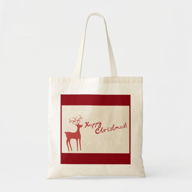 Personalised Decorative Merry Christmas Reindeer Tote Bag (Front)