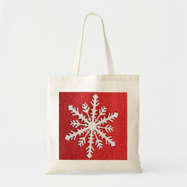 Personalised Decorative Red Christmas Snowflake Tote Bag (Front)