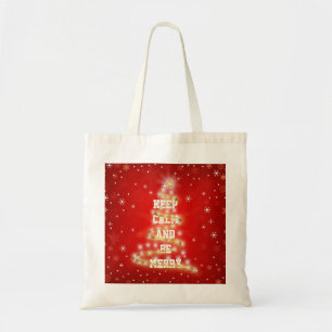 Personalised Decorative Red Merry Christmas Tree Tote Bag
