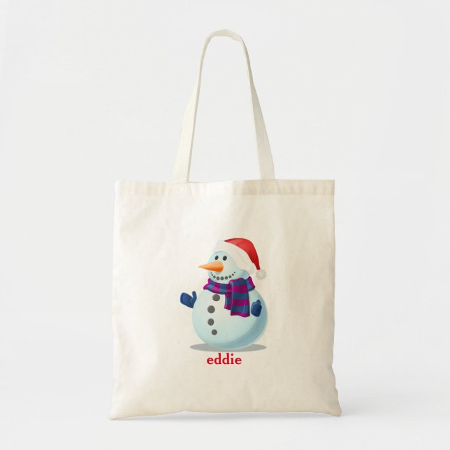Personalised Decorative Snowman Santa Christmas Tote Bag (Front)