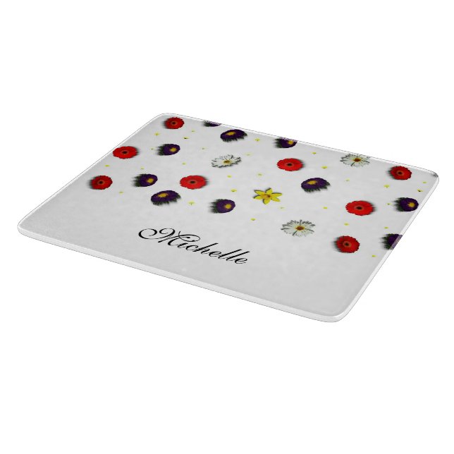 Personalised decorative spring flowers white cutting board (Corner)