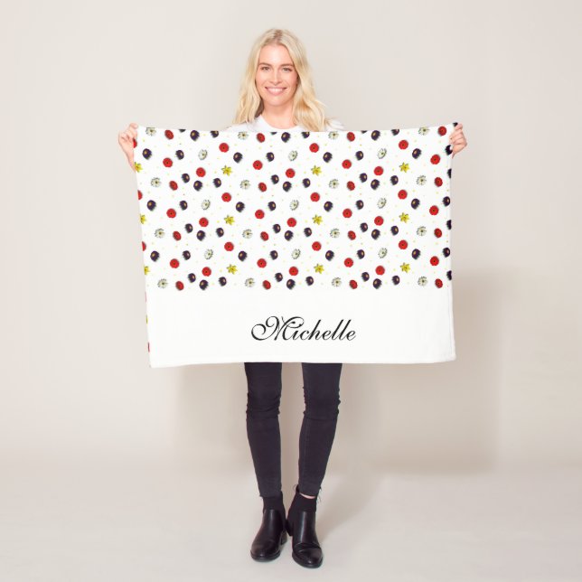 Personalised decorative spring flowers white fleece blanket (In Situ)
