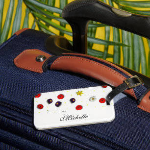Personalised decorative spring flowers white luggage tag