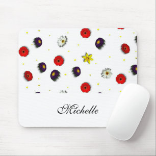 Personalised decorative spring flowers white mouse mat