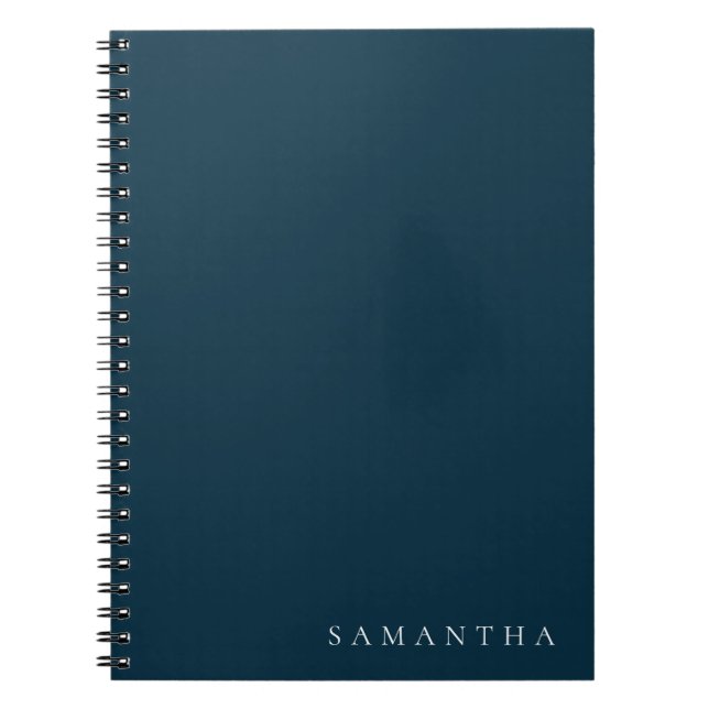 Personalised Deep Moody Blue Teal Navy Minimal Notebook (Front)