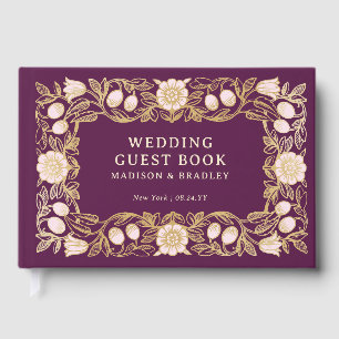 Personalised Deep Plum Vintage Floral Wedding Guest Book