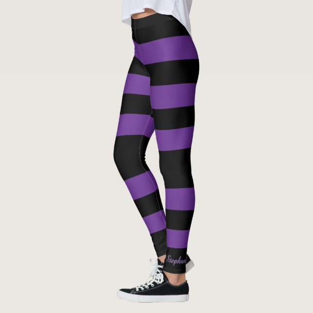 Personalised Deep Purple and Black Stripe Leggings (Left)