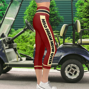 Personalised Deep Red Black Cream Cat Pet Themed Capri Leggings