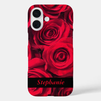 Personalised Deep Red Rose Blooms iPhone 16 Case