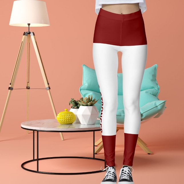 Personalised Deep Red White Stripes Cat Retro Leggings (Creator Uploaded)