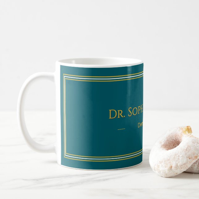 Personalised Deep Teal Gold Name Luxury Mug (With Donut)