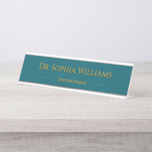 Personalised Deep Teal Gold Name Luxury Style Desk Name Plate
