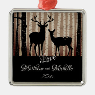Personalised Deer Couple Rustic Woodland Christmas Metal Tree Decoration