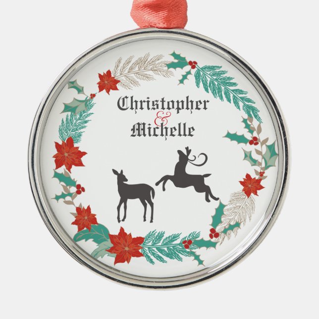 Personalised Deer Couples 1st Christmas Ornament (Front)