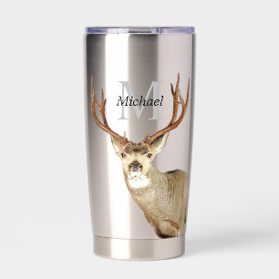 Personalised Deer Hunting Monogram Antlers Insulated Tumbler