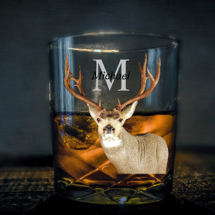 Personalised Deer Hunting Monogram Antlers Whiskey Glass