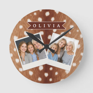 Personalised Deer Print Neutral Aesthetic Gifts Round Clock