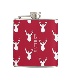 Personalised Deer Trophy Pattern Festive Hip Flask