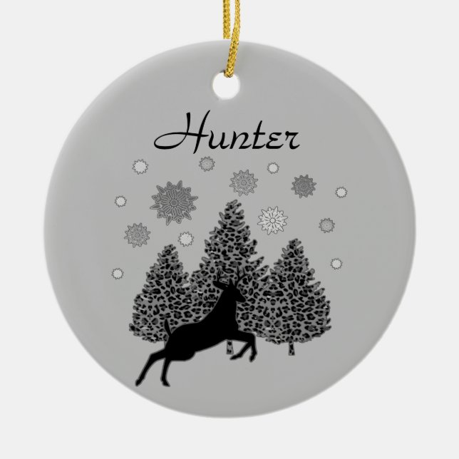 Personalised Deer Wildlife Snow Nature Christmas   Ceramic Tree Decoration (Front)