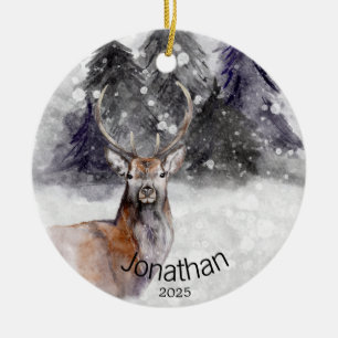 Personalised Deer Winter Cabin Ceramic Tree Decoration