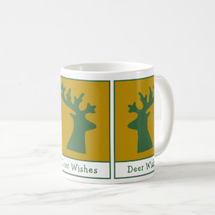 Personalised Deer Wishes Holiday Art Green Gold Coffee Mug