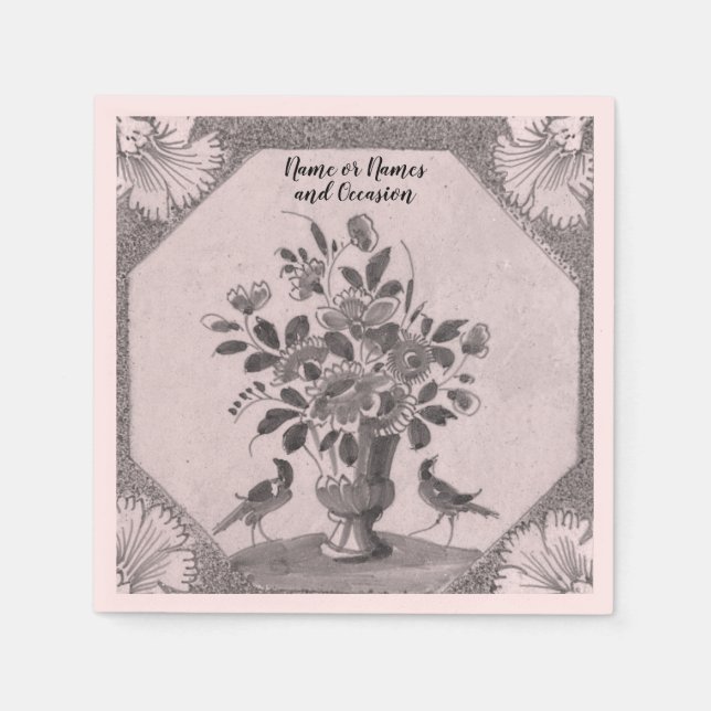 Personalised Delft floral Birds Paper Napkin (Front)