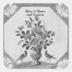Personalised Delft floral Birds  Square Sticker