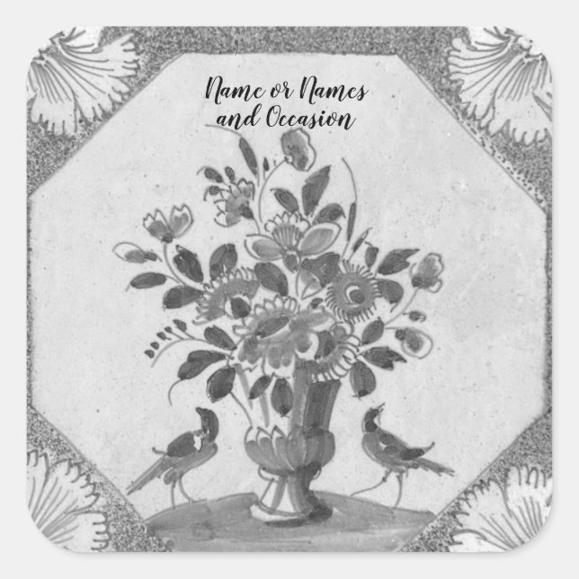 Personalised Delft floral Birds  Square Sticker (Front)