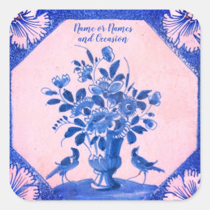 Personalised Delft floral Birds Square Sticker