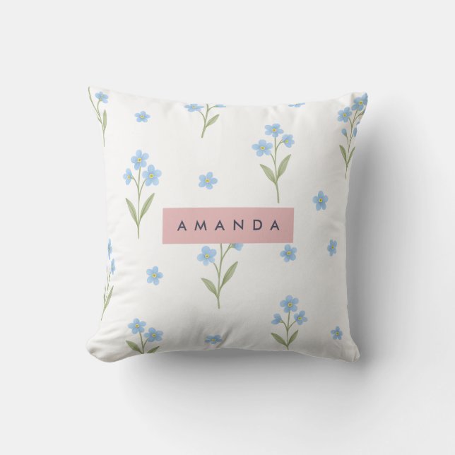 Personalised Delicate Blue Wildflower Pattern  Cushion (Front)
