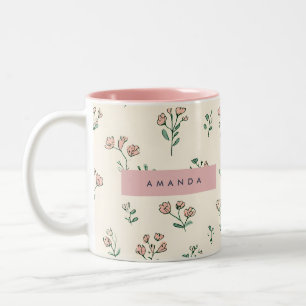 Personalised Delicate Hand-Drawn Wildflower Two-Tone Coffee Mug