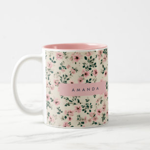 Personalised Delicate Pink Blossom Floral Two-Tone Coffee Mug
