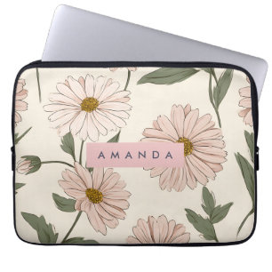 Personalised Delicate Pink Daisy Illustration Laptop Sleeve