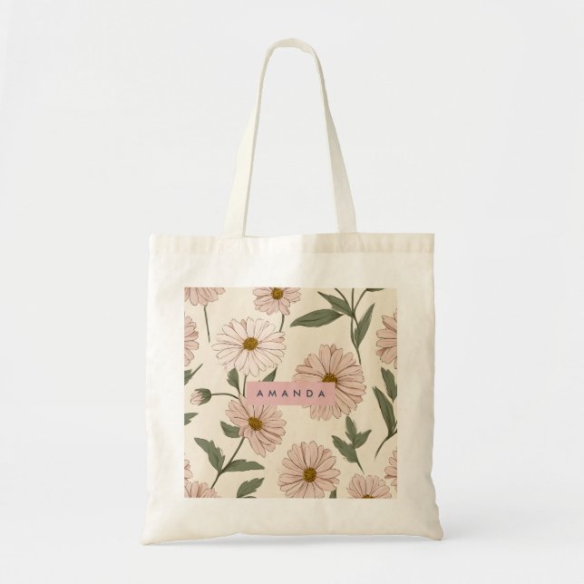 Personalised Delicate Pink Daisy Illustration Tote Bag (Front)