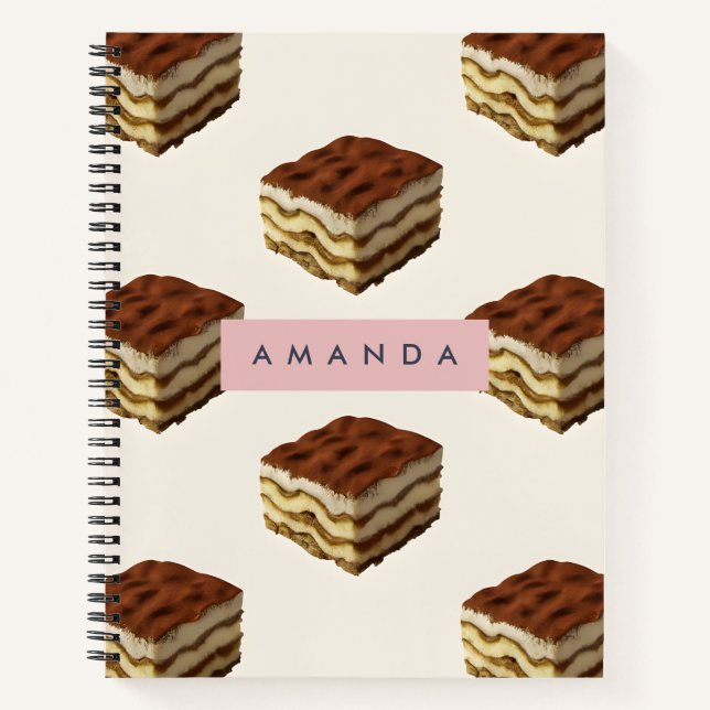 Personalised Delicious Tiramisu Dessert Pattern Notebook (Front)