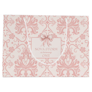 Personalised Demask Blush Pink Coquette Milestone Large Gift Bag