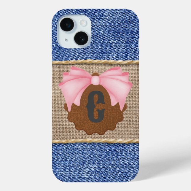 Personalised Denim & Leather with Pink Bow Case-Mate iPhone Case (Back)