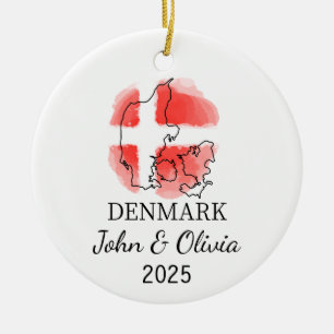 Personalised Denmark Ornament, Denmark Flag Gift Ceramic Tree Decoration