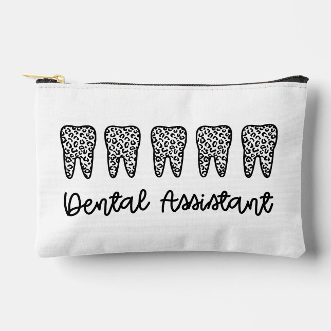 Personalised Dental Assistant Leopard Print Tooth  Accessory Pouch (Front)