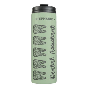 Personalised Dental Assistant Leopard Print Tooth Thermal Tumbler