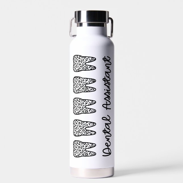 Personalised Dental Assistant Leopard Print Tooth  Water Bottle (Front)